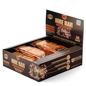 REDCON1 MRE Protein Bar, Crunchy Κύπελλο Φυστικοβούτυρο - Περιέχει MCT Oil + 20g της ολικής πρωτεΐνης τροφίμων - Εύκολα digestible, Macro ισορροπημένη γραμμή αντικατάστασης με χαμηλή ζάχαρη (12 Bars)