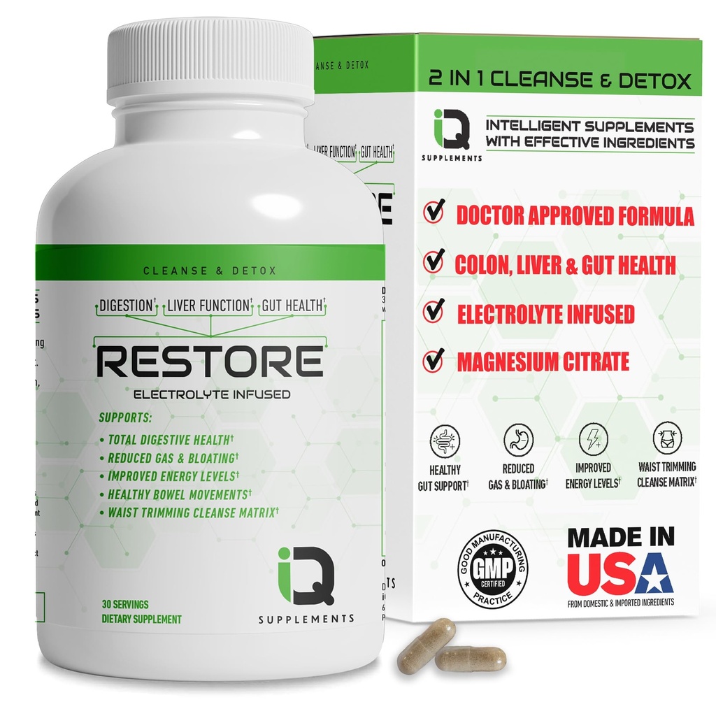 Επαναφορά 2 Σε 1 Colon Cleanse & Detox w/ Psyllium - Υποστηρίζει Digestion, Debloating & Constipation Relief για γυναίκες & άνδρες, Gut Detox Cleanse w/ Magnesium 