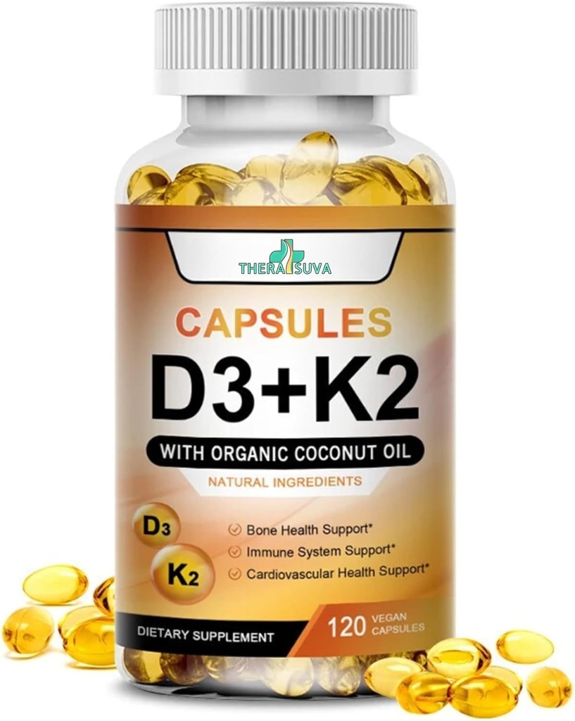 Yüksek Potency Vitamin D3 5.000 IU + K2 – Vegan, Non-GMO, Daha İyi Aborpsiyon için Organik Piramit Yağı – Bone & Heart Support – 60-Day Supply, 120 Softgels