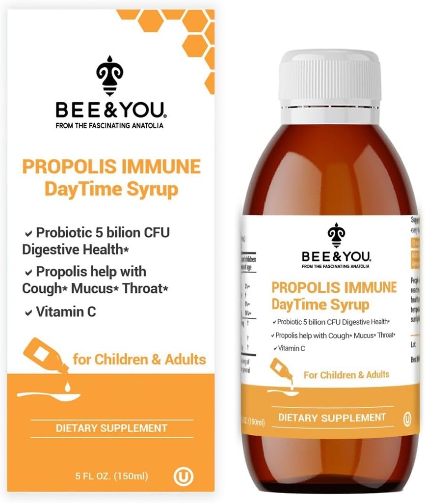 Arı ve You Propolis Immune Day Time Syrup with Probiyotik, C, Immune Support, Digestive Health, Antioksis, Gut Health 5 Fl Oz Oz