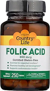 Country Life - Folic Acid 800 mcg - 250 Tablets