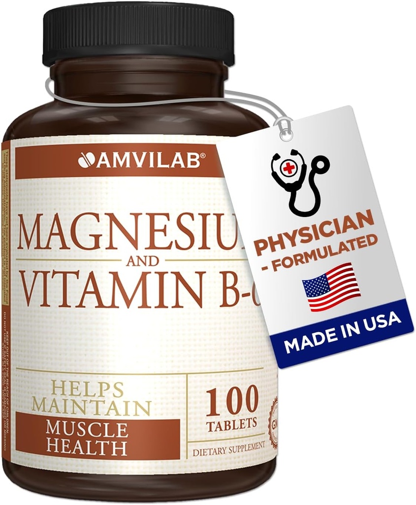 Magnezyum ve Vitamin B6 - Kas Sağlığını Korumaya Yardım - Beyin Sağlığı ve Sinir Fonksiyonlarını Destekler - Günlük Yaşam ve Uyku Kalitesine Yardım - Kurtarma Boost - Diyetsel Tamam - 100 Tablet