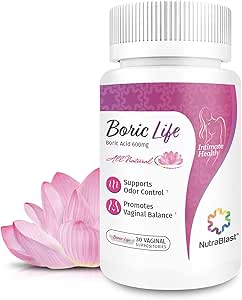 NutraBlast Boric Acid Vaginal Suppories - ABD'de %100 Pure Made - Boric Life Intimate Health Support (30 Count)