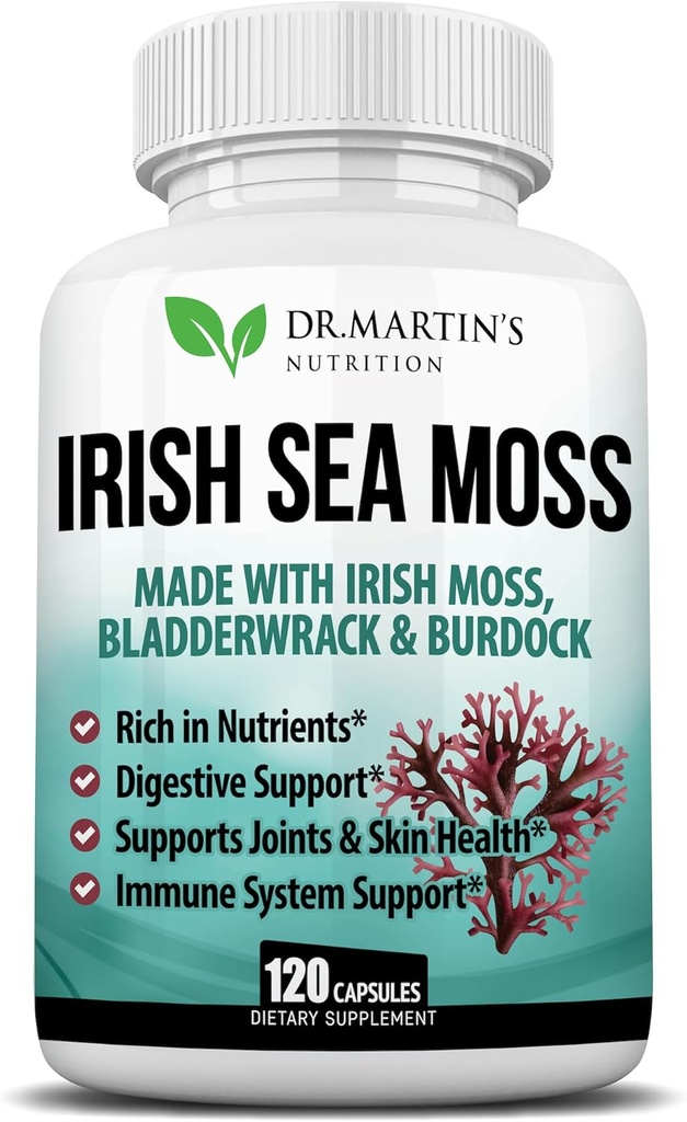 2625 mg İrlandalı Deniz Moss Tamam 120 Capsules | SeaMoss Bladderwrack Burdock Root Capsules | Contain 92 Vitamins & Minerals For Immunity, Gut, Joint & Skin Health | Support Yourroid, Energy & Digestion