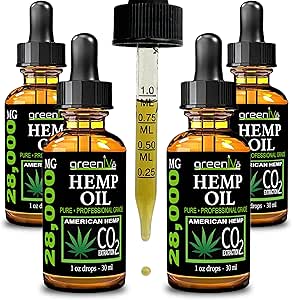 GreenIVe Hemp 28,000 mg Doğal olarak Büyüyen Hemp Oil Drops Vegan Omegas Natural Potent Sonuçlar (4 Paket)