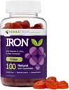 Iron Gummies for Adults and Kids, Chewable Multivitamin Supplement with Iron, Vitamin C, A, B, Zinc, Folic Acid, and Biotin (Grape Flavored) Vegan Safe, Κατασκευασμένο στις ΗΠΑ από την HERBATECH