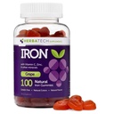 Yetişkinler ve Çocuklar için Demir Gummies, Demir, Vitamin C, A, B, çinko, Folic Asit ve Biotin (Grape Flavored) Vegan Güvenli, ABD'de HERBATECH