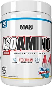 Άνδρας Αθλητισμός ISO-Amino BCAA σκόνη αμινοξέων, μπλε βόμβα-Sicle, 30 εξυπηρετούν, 210 γραμμάρια