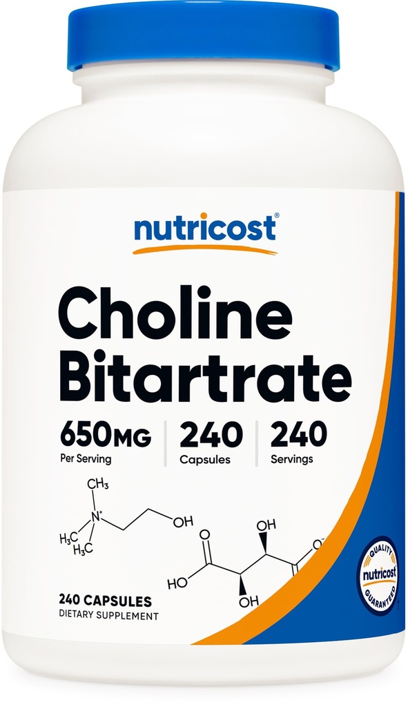 Nutricost Choline Bitartrate 650 mg, 240 Vegetarian Capsules - Non-GMO, Vegetarian Friendly, Gluten Free