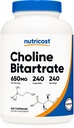 Nutricost Choline Bitartrate 650 mg, 240 Vegetarian Capsules - Non-GMO, Vegetarian Friendly, Gluten Free