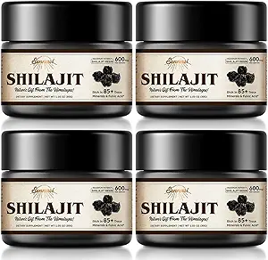 Shilajit Pure Himalayan Organik Shilajit Giyim - 600 mg En Fazla Potency Natural Organic Shilajit Wear with 85+ Trace Minerals & Fulvic Acid for Energy, Immune Support, 30 Grams (4 Pack)