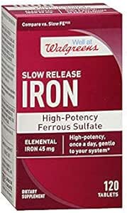 Walgreens Iron Slow High Potency Ferrous Sulfate 45 mg, Tabletler, 120 ea
