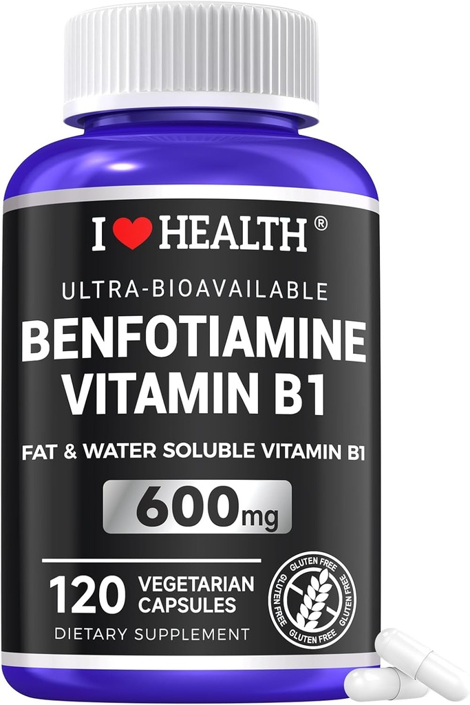Benfotimin 600 mg Plus 20mg Vitamin B1 | 120 Veggie Capsules | ABD'de Yapıldı | 3. Parti Test Edildi | Şükrü Temel Vitamin B1 Thiamine Supplement | Non-GMO | Gluten Free-Vegetarian Friendly Friendly