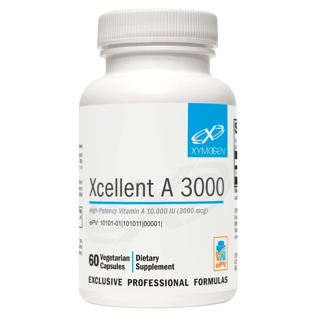 XYMOGEN Xcellent A 3000 - 10.000 I High-Potency Vitamin A Supplement (Retinyl Palmitate) - Sağlıklı Immune Fonksiyonlar, Sağlıklı Cilt + Mucous Membranlar (60 Capsules)