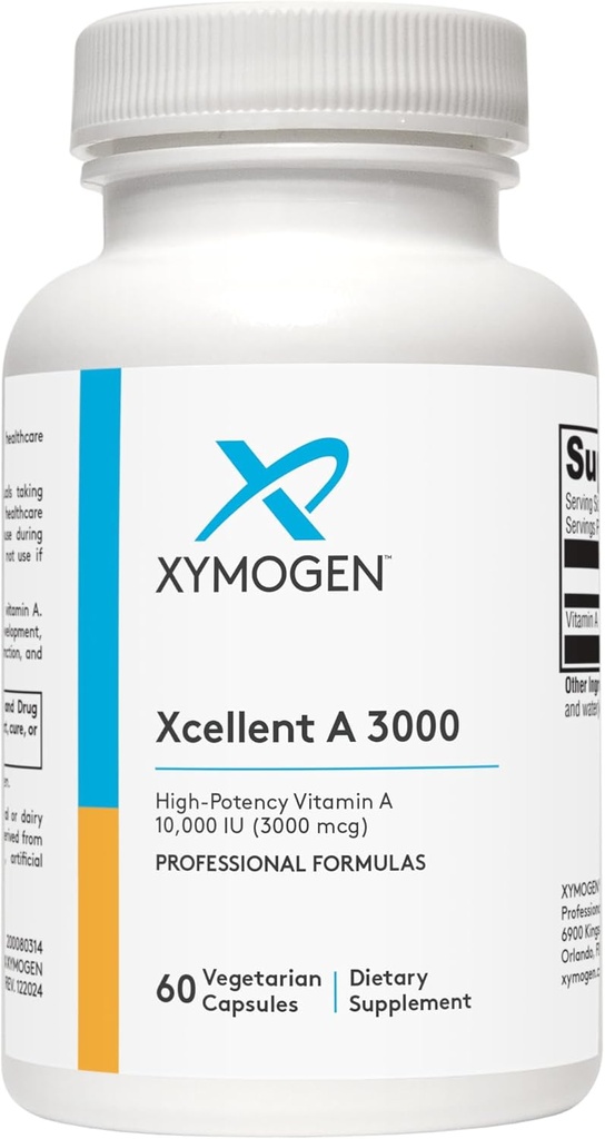 XYMOGEN Xcellent A 3000 - 10.000 I High-Potency Vitamin A Supplement (Retinyl Palmitate) - Sağlıklı Immune Fonksiyonlar, Sağlıklı Cilt + Mucous Membranlar (60 Capsules)