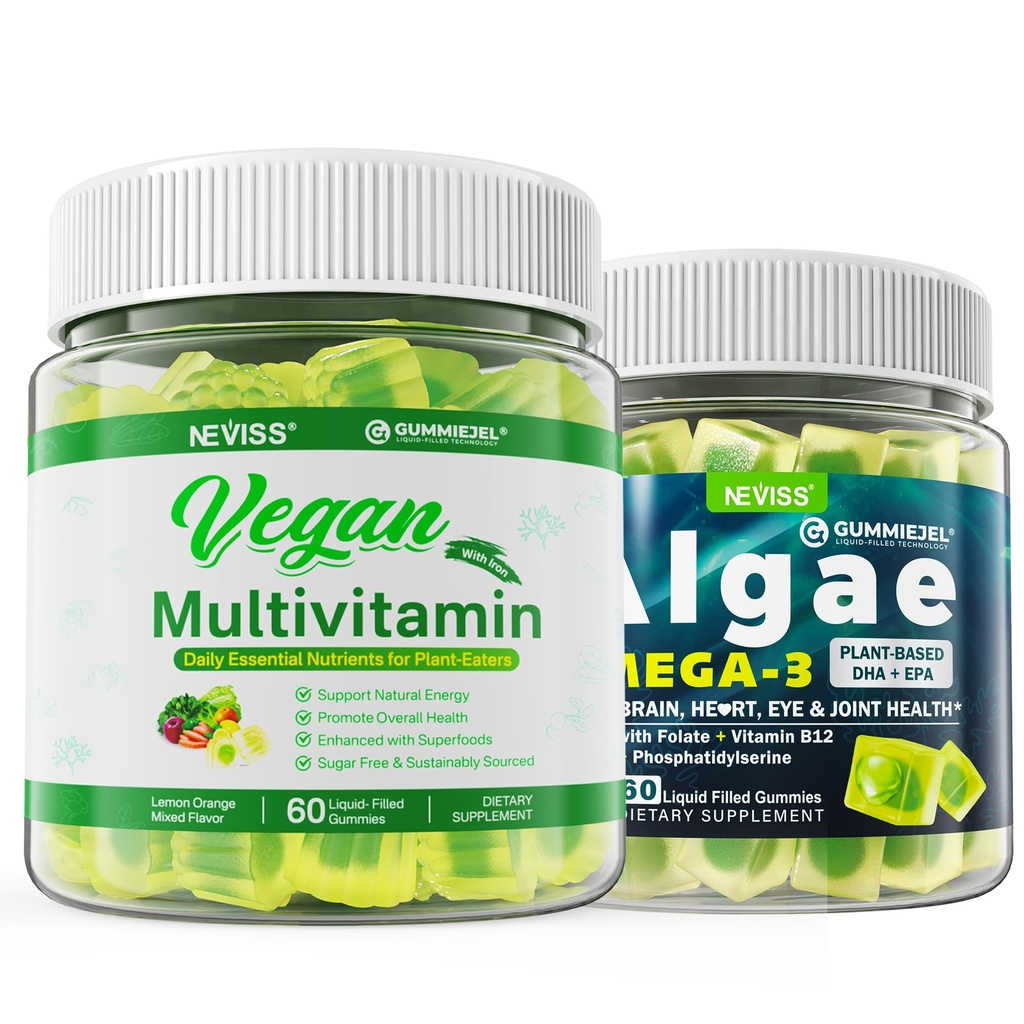 Vegan Omega 3 Gummies, Demir, B12, A, D3, K2, Algae Omega 3, Magnezyum, çinko, çinko