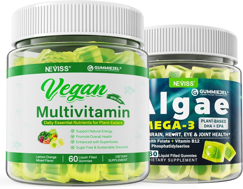 Vegan Omega 3 Gummies, Demir, B12, A, D3, K2, Algae Omega 3, Magnezyum, çinko, çinko