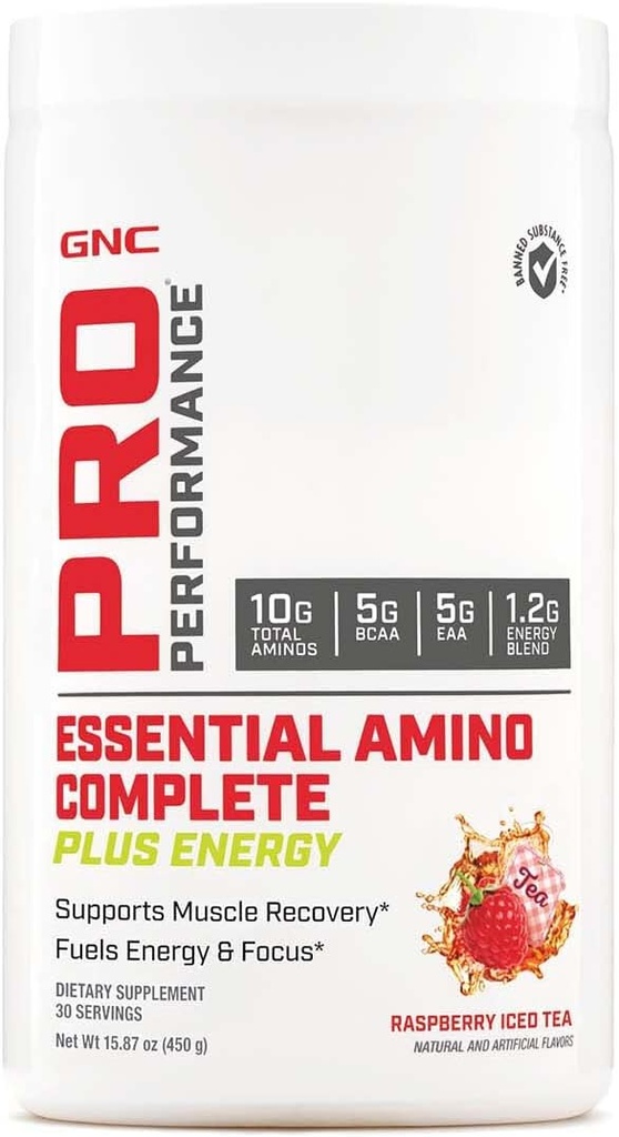 GNC Pro Performance EssentialEnergy Energy – Raspberry Buzd Çay | 5g BCAA, 5g EAA Plus Enerji ve Elektrolyte Kompleksi | 30 Hizmet