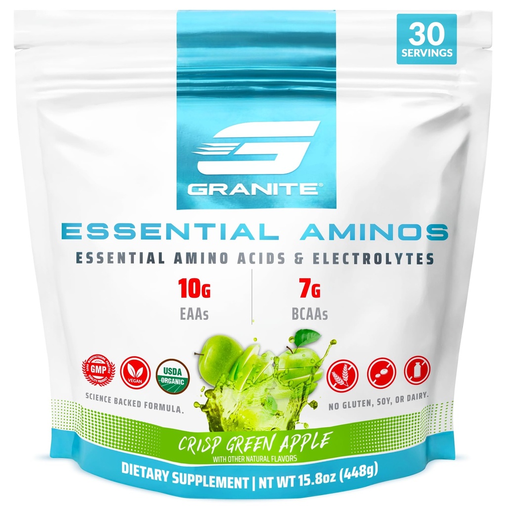 Granite Essential Amino Asits Toz, Yeşil Apple Flavor, 10g EAAs ve 7g BCAAs ile Destekler Kas Kurtarma ve Büyüme, Soy-Free, Gluten-Free (30 Hizmet)