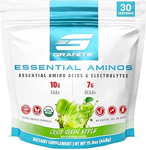 Granite Essential Amino Asits Toz, Yeşil Apple Flavor, 10g EAAs ve 7g BCAAs ile Destekler Kas Kurtarma ve Büyüme, Soy-Free, Gluten-Free (30 Hizmet)