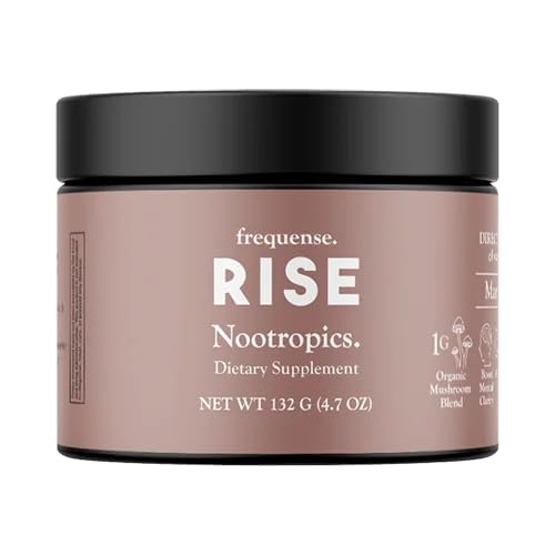 FREQUENSE - Rise Nootropic Tub - Mango Lemonade Flavor - Υποστηρίζει την απόδοση του εγκεφάλου & την σαφήνεια - με μανιτάρια, βιταμίνες Β & πράσινο καφέ - 132g
