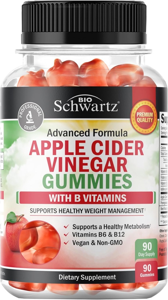 Apple Cider Vinegar Gummies for Kilo Kaybı - ACV Gummies with The Mother for Women & Men - Energy Boost Bloat Digestive & Immune Support - Vitamin B12 B6 B 9 Folic Acid - Vegan Detox Cleanse -90Ct