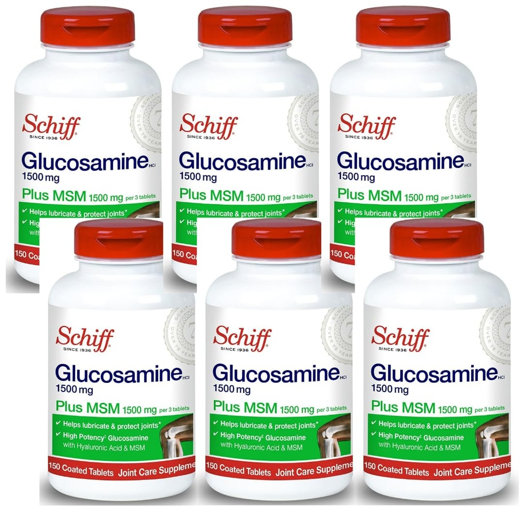 Schiff Glucosamine 1500mg Plus MSM και Υαλουρονικό Οξύ, 150 δισκία - Κοινό Συμπλήρωμα (πακέτο των 6)