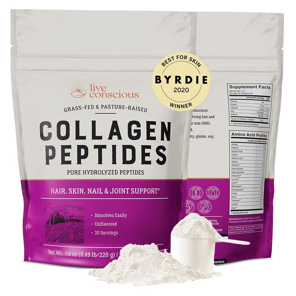 Ζωντανή κονιώδης σκόνη κολλαγόνου Hydrolyzed Collagen Peptides Type I & III - Κέτο & Παλαιοφιλικό - Άγευστο - 20 Υπηρεσίες, 7,8 oz
