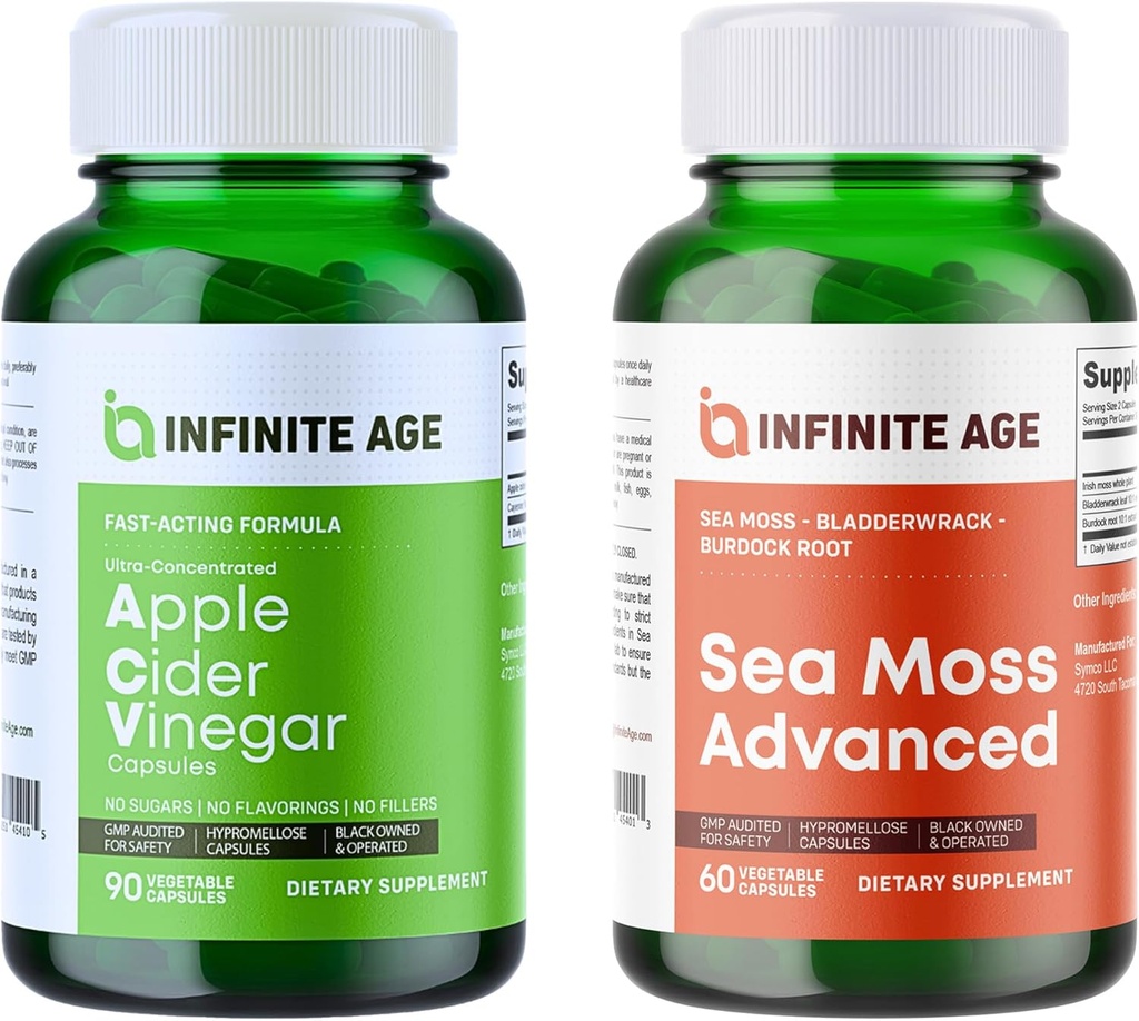 INFINITE AGE Wellness Sche - Sea Moss Advanced 1250 mg, Apple Cider Vinegar Capsules 1950 mg - ABD'de Made in the USA