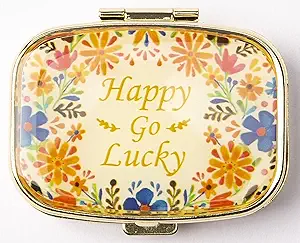 AmyZone Metal Pill Organizer Travel Friendly Portable Compact Pill Box Cute Pill Case to Hold Vitamins/Tylenol/Fish Oil /Supplements/Meds/Tablet for Purse/Pocket (Happy Go Lucky)
