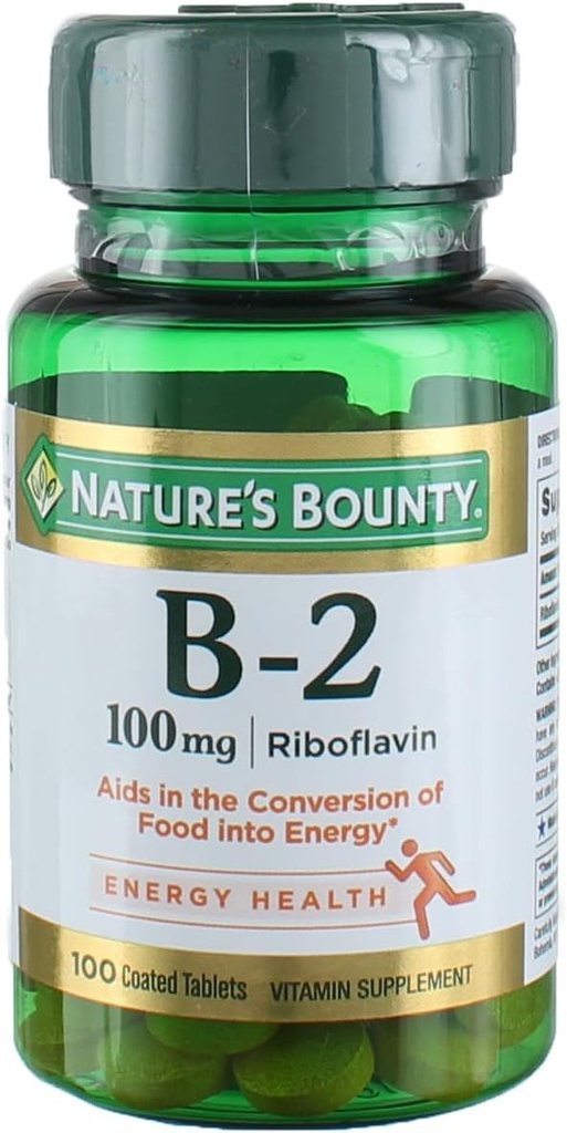 Nature's Bounty Vitamin B2 ως συμπλήρωμα Ribβοφλαβίνης, Βοηθά Μεταβολισμό, 100mg, 100 Count, Pack of 4