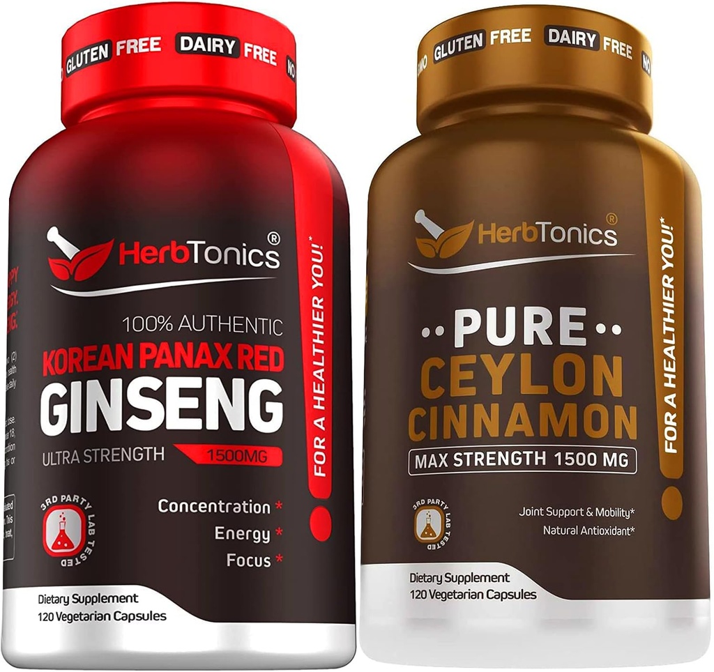 Kore Red Panax Clooney 1500 mg - Enerji, Performans ve Immune Support for Men & Women - Pure Ceylon Cinnamon Capsules for Advancedd Well-Being - 1500 mg per Service için