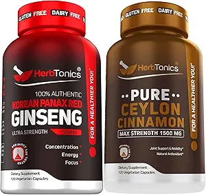 Kore Red Panax Clooney 1500 mg - Enerji, Performans ve Immune Support for Men & Women - Pure Ceylon Cinnamon Capsules for Advancedd Well-Being - 1500 mg per Service için
