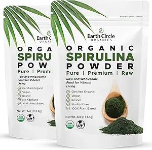 Earth Circle Organics Spirulina Toz, Kosher, Raw ve Non-Irradiated | Pure Vegan protein | Premium Superfood, Yüksek nükleik asitler ve Antioksiler - 4 Ounce (2 Packs)