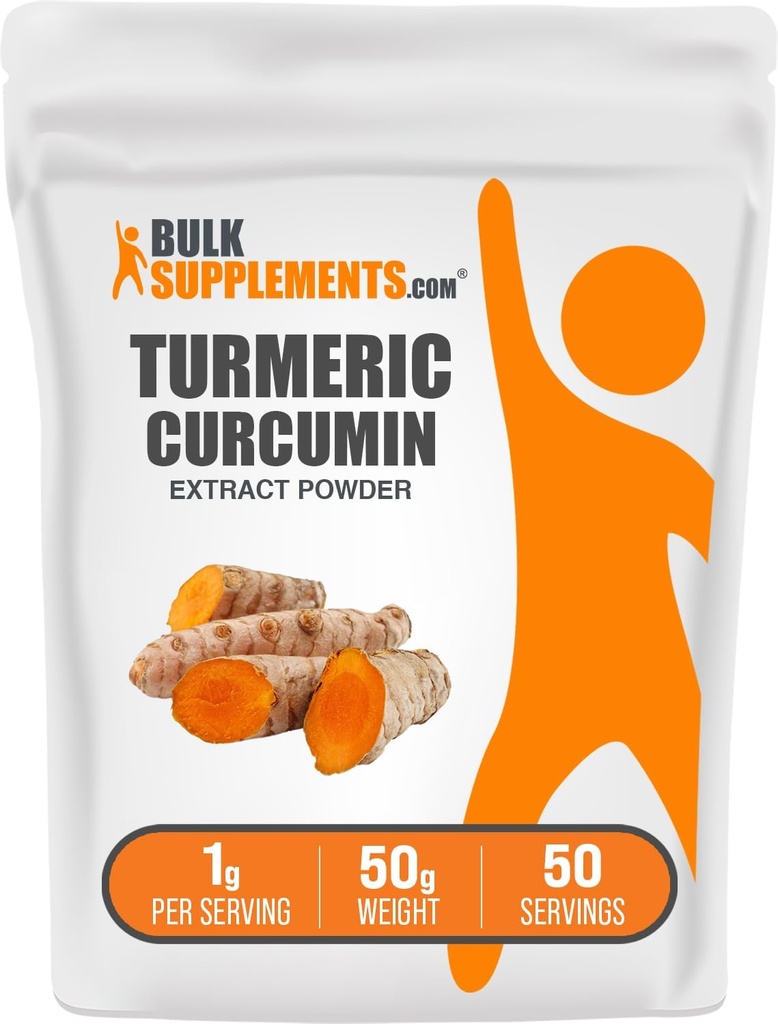 BulkSupplements.com Turmeric Extract Powder - από Turmeric Root, Συμπληρώματα κουρκουμίνης, Turmeric Curcumin Powder - Χωρίς γλουτένη, 1g ανά Σερβίρισμα, 50g (1.8 oz) (Pack of 1)