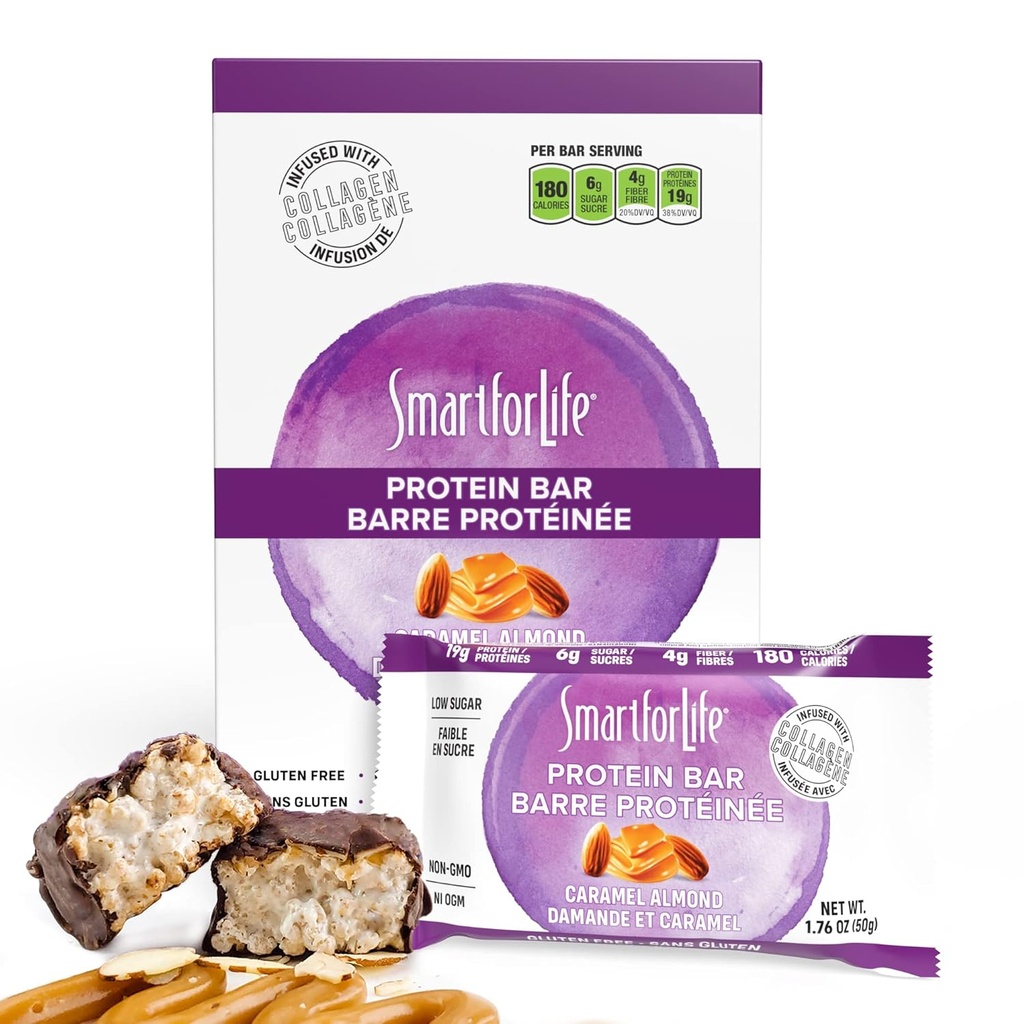 Life High Protein Bars - Caramel Almond - Crunchy 19g protein Bars - 12 Bars - Protein Snacks - Caramel protein Bars - Protein