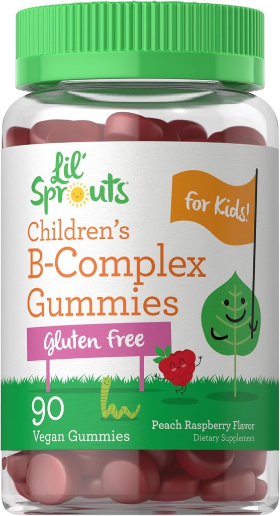 Carlyle Kids B Kompleks Gummies | 90 Count | Peach Raspberry Flavor | Non-GMO, Gluten Free & Vegan Supplement | Lil' Sprouts