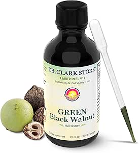 Dr Clark Store Green Black Walnut Hull Tincture - Yüksek derecede Potent Formula Black Walnut Extract - All Natural Intestine Support Black Walnut Tincture Comes with a Dropper, 2 fl. oz (60cc)