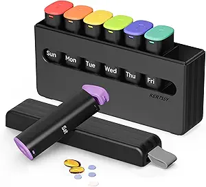 Haftalık Pill Organizer 2 Zaman Bir Gün - Am Pm Pill Box 7 Gün, Büyük Zamanlı İlaçlar, Vitaminler, Balık Yağları, Tamamlar Portatif Hafta Pilleç Konteyner, Opaque Black