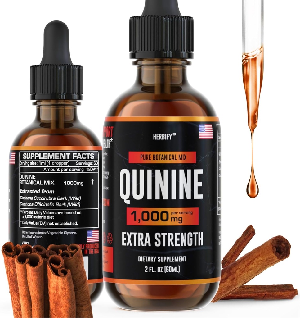 HERBIFY Quinine Tincture - Υγρό εκχύλισμα κινίνης για Healthy Digetion & Leg Cramp - Συμπλήρωμα κινίνης για καλύτερη απορρόφηση - US Made Product - για άνδρες & γυναίκες 2oz (60ml)