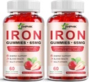 Kadınlar için Demir Supplement Gummies, Erkekler ve Çocuklar, 65 mg Iron & 250 mg C hizmet başına - Sağlıklı Kan, Enerji ve Immune Support Iron Vitamin Gummy with Folate, 2 Pack