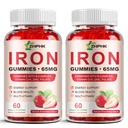 Kadınlar için Demir Supplement Gummies, Erkekler ve Çocuklar, 65 mg Iron & 250 mg C hizmet başına - Sağlıklı Kan, Enerji ve Immune Support Iron Vitamin Gummy with Folate, 2 Pack