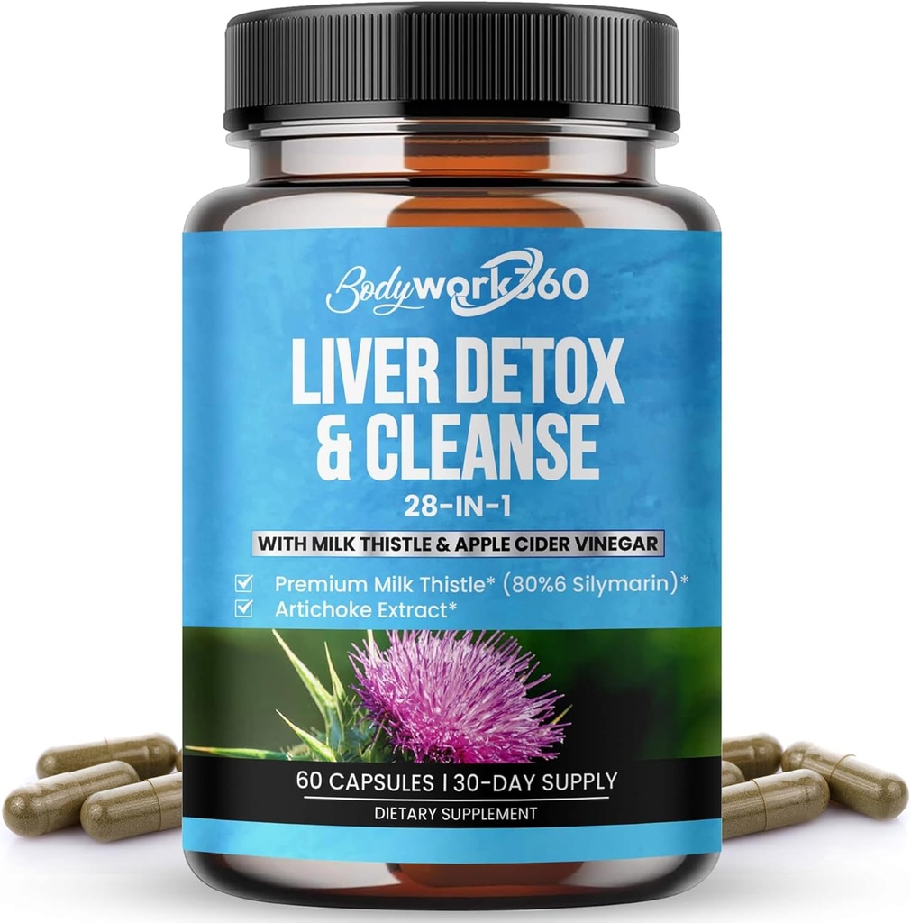 Ηπατικό Detox & Cleanse - 28-σε-1 ηπατική επισκευή & συμπλήρωμα υποστήριξης για άνδρες & γυναίκες με γαϊδουράγκαθο γάλακτος, μηλίτη ξύδι μήλου, εκχύλισμα ρίζας δαντελίων & εκχύλισμα Artichoke - μη GMO, 60 κάψουλες