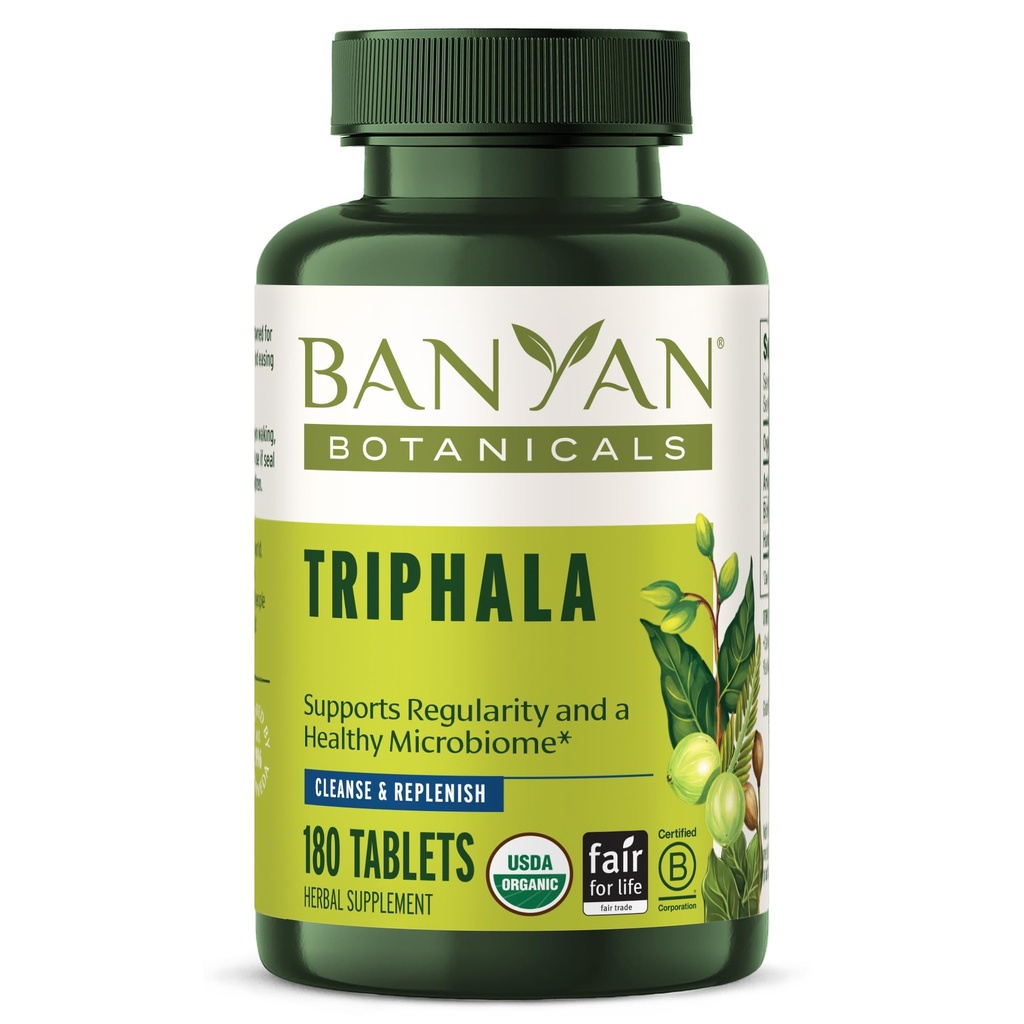 Banyan Botanicals Triphala Tabletleri - Yerli Triphala with Amla, Haritaki & Bibhitaki – Digestion, Elimination & Health Gut Microbiome* – 180 Tablet - Non-GMO Sustainable Sourced Vegan