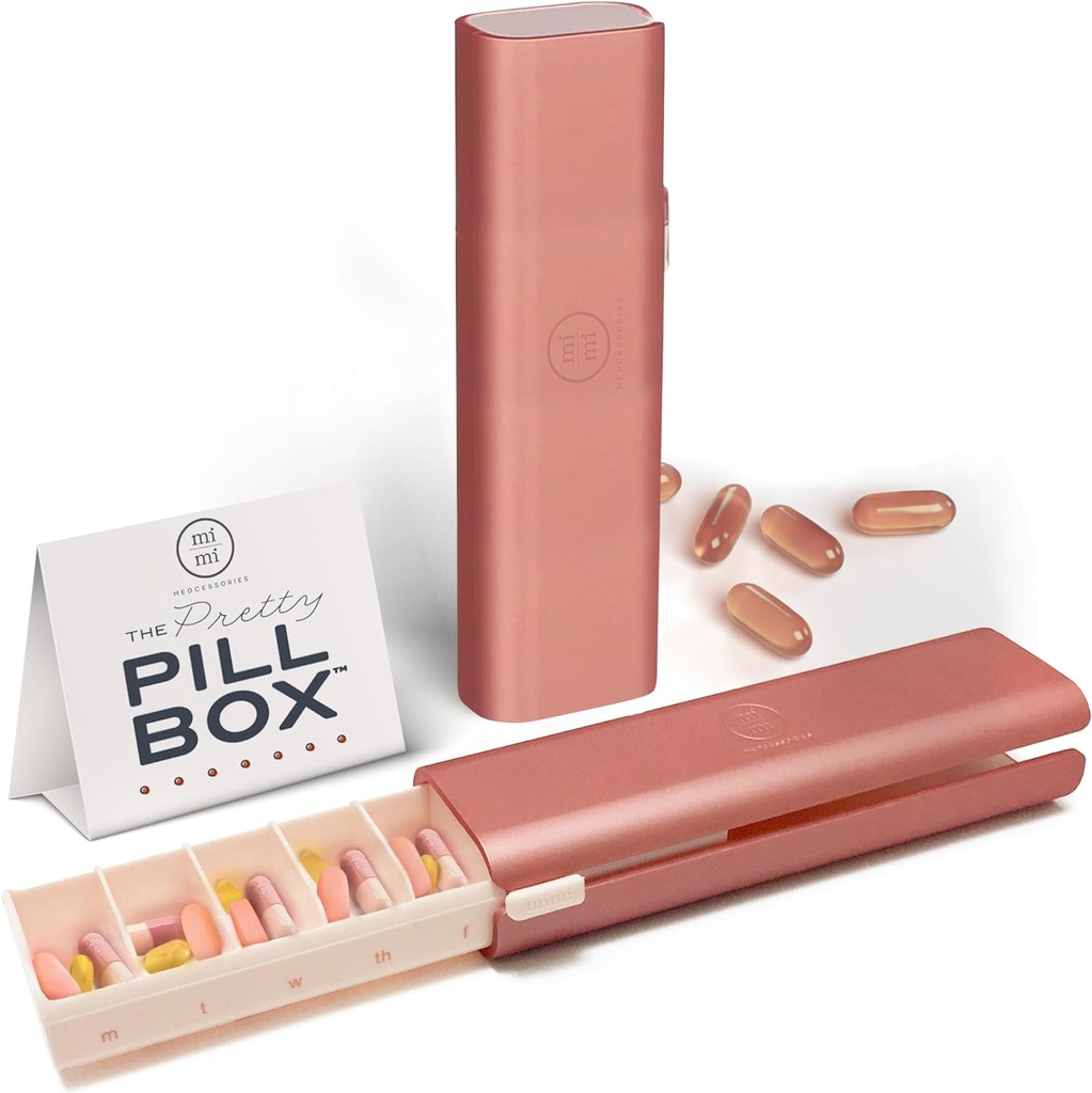 Pretty Pill Set Box - Şık & Compact Daily Pill Organizer, İlaç Pill Case, Pill Container for Vitamin Management, Pill Holder, Travel Essentials for Women & Men - Rose