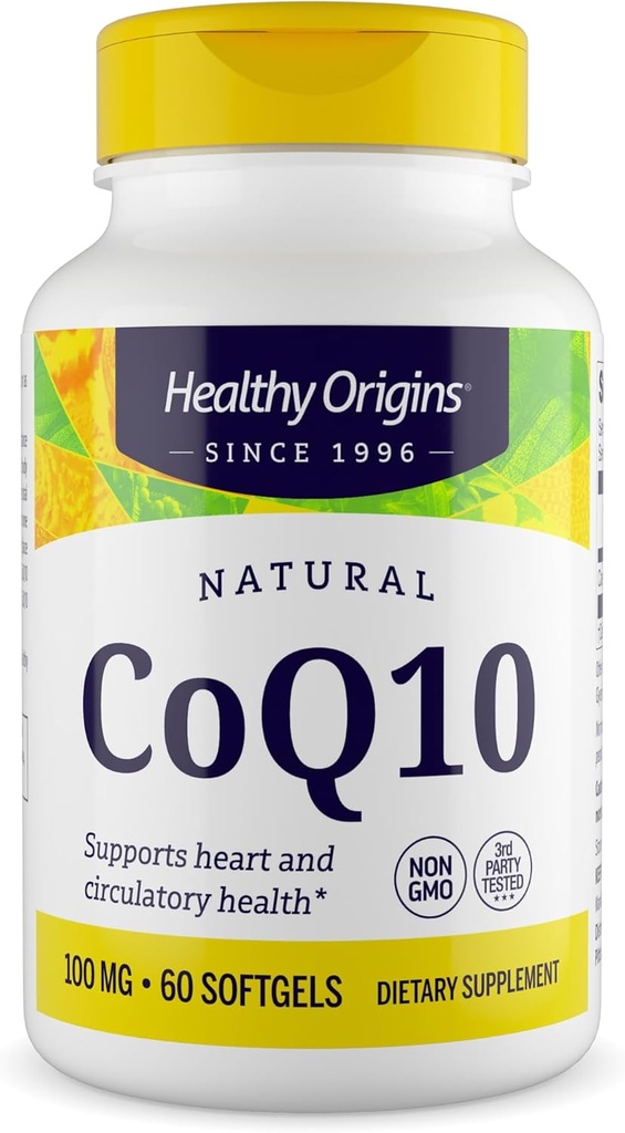 Sağlıklı Origins® CoQ10 100 mg – Doğal Trans-Isomer Ubiquinone – Yeast Fermented, Supports Heart Health & Cellular Energy – Non-GMO 60 Softgels
