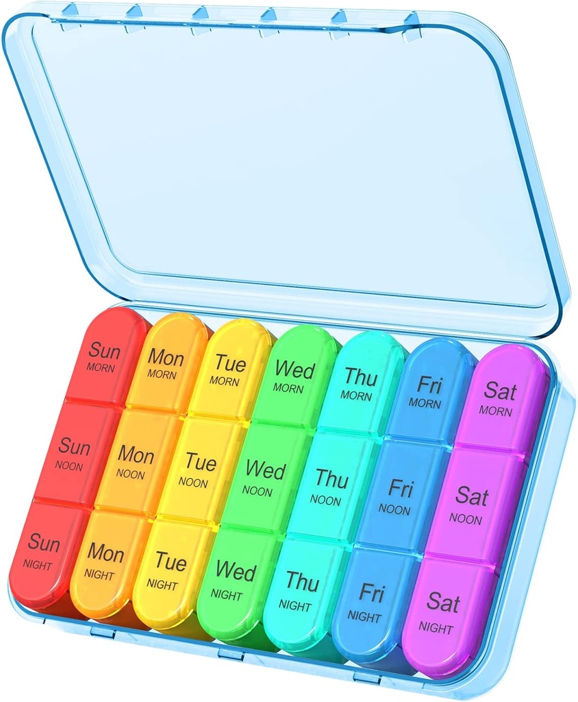 Daviky Pill Organizer Travel, Weekly Pill Organizer 3 φορές την ημέρα, Pill Box 7 ημέρα, Pill Cases Organizers 7 ημέρα, Daily Pill Box Organizer, Medicine Organizer to Hold Vitamins and Medication (Blue)