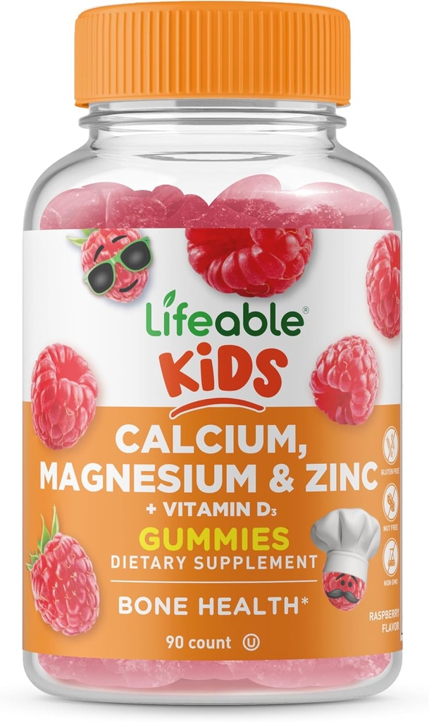 Lifeable Kidsuba Magnezyum çinko Gummies | Vitamin D3 | Çocuklar için Büyük Tastingdis Supplements | Bone Health için 20 Gummies | 90 Gummies