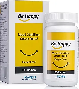 NAVEH PHARMA Be Happy Saffron Supplements for Adults – Stress-Relif, Focus Gummies with Saffron Extract, Vitamin D, and Vitamin B12 – Great-Tasting, Sugar-Free Mood Supplement, 60 Ct.
