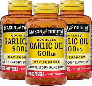 MASON ΦΥΣΙΚΟ Σκόρδο Oil 500 mg Odorless Allium Sativum συμπλήρωμα – Υποστηρίζει τη γενική ευεξία, 100 Softgels (πακέτο των 3)